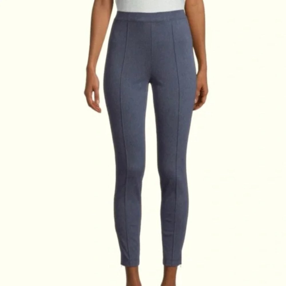 ST. JOHN Marled Dusty Blue Front Seam Tapered Elastic Pants, Size 10